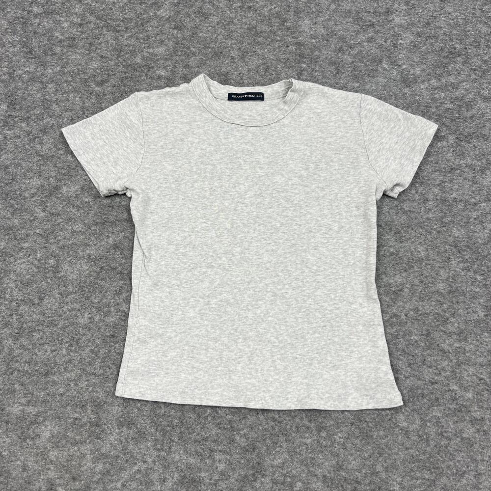 Brandy Melville Shirt Womens XS Gray Crew Neck Slim Cotton Casual Top Summer